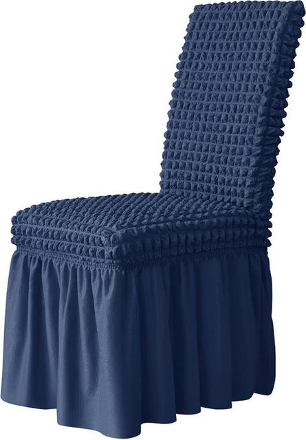 Elastische Seersucker Stuhlhussen mit Rock für Esszimmer und Bankettstühle, Blau - Bild 1