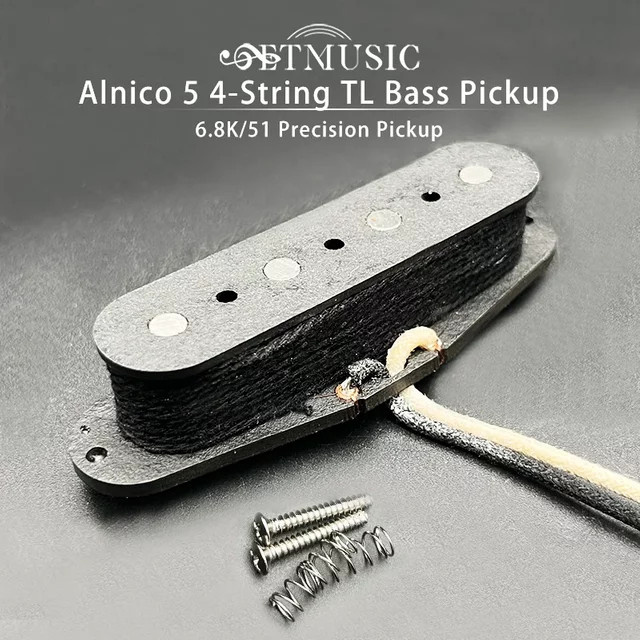 GETMUSIC Alnico V Single Coil Pickup für 4-saitigen Precision Bass im Vintage Style, Schwarz, 6,8 k Ohm - Bild 1