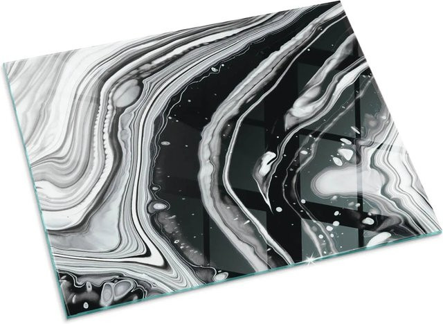 Tulup Glasplatte für Kamin mit abstraktem Wellenmuster in Schwarz und Weiß, B/B/H: 80 x 60 cm - Bild 1