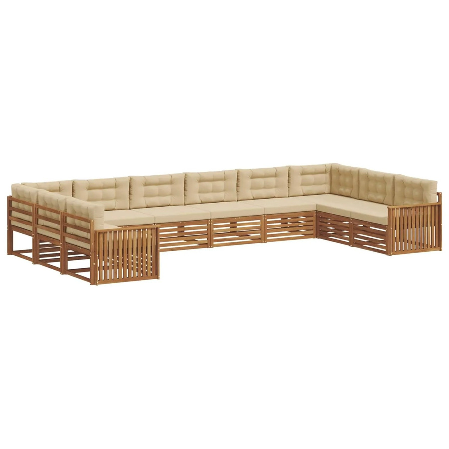 vidaXL Sofagarnitur aus Massivholz Akazie in Natur und Beige, 10-teiliges Set mit Sitz- und Rückenkissen im modernen Latten-Design - Bild 2