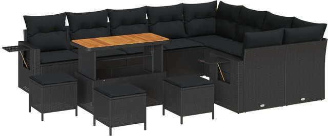 vidaXL Gartensofa-Set in L-Form mit Polstern und Kissen, Schwarz, Poly-Rattan und Metallrahmen - Bild 1