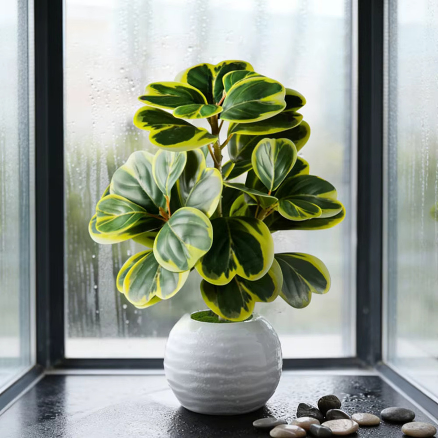 Kmitang Künstlicher Ficus-Baum in Grün, Tropische Geigenfeige als Dekoration für Schreibtisch und Hochzeit, Höhe: 37 cm, Breite: 20 cm - Bild 2