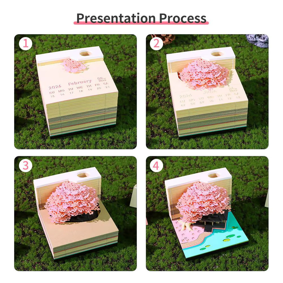 3D Haftnotizen Blüte Ehe Baumhaus Papier Skulptur mit integrierter Beleuchtung als dekorativer Notizblock - Bild 4