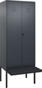C+P Spind Classic PLUS Schwarz-Weiß Bank mit 2 Abteilen und Kunststoff-Sitzfläche, B/T/H: 212 x 80 x 81,5 cm - Bild 1