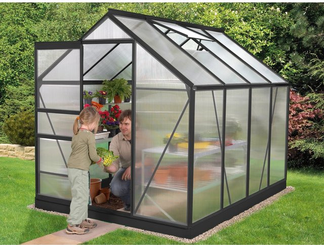 Vitavia Gewächshaus Venus 5000 Schwarz mit Polycarbonat, Dachfenster und Schiebetür, 5 m² - Bild 1
