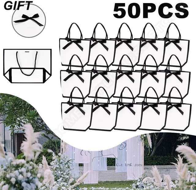 50 weiße Papiertüten mit Schleife und Griffen für Geschenke, Hochzeiten und Partys - Bild 1