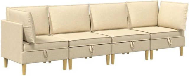 vidaXL Wohnzimmergarnitur in L-Form mit 4 Kissen in Creme und Beige aus Stoff mit integriertem Speicherfunktion - Bild 1