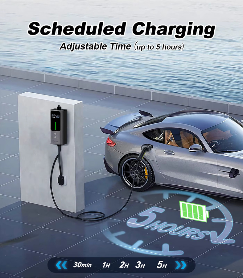 VDL Elektroauto Ladegerät Typ 2 mit 3,6 kW Leistung, einstellbare Stromstärke 6/8/10/13/16 A, 5 m Ladekabel mit EU-Schuko-Stecker, IP65 Ladestation für Einphasenstrom, grau - Bild 3