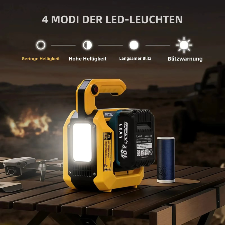 DATOUBOSS Tragbare Powerstation 500W Reiner Sinus-Wechselrichter mit 220V AC-Ausgang, Typ-C PD Schnellladung, 1 USB-A und 2 USB-C Anschlüssen sowie 500 LM LED-Licht in Gelb - Bild 2