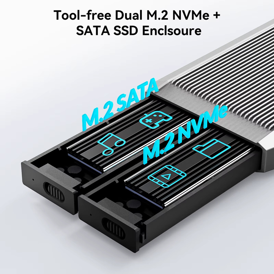 Yottamaster Dual-Bay M.2 SSD-Gehäuse mit Dual-Protokoll für SATA und NVMe via USB-A und USB-C - Bild 2