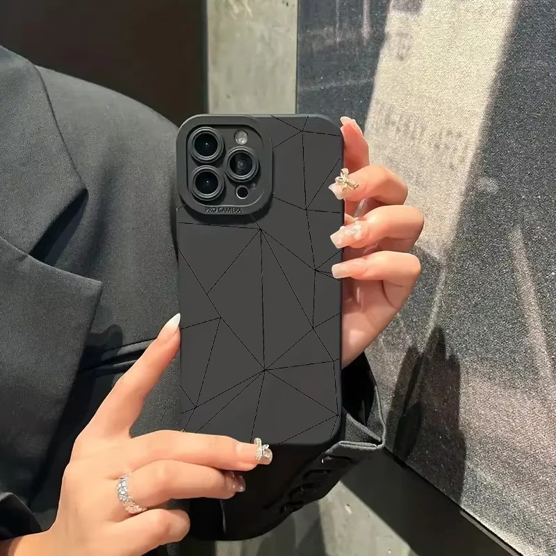 Matte Silikon Handyhülle mit unregelmäßigem Gitter-Design für Apple iPhone 11 bis iPhone 15 Pro Max in Schwarz - Bild 2