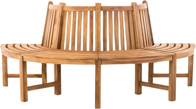 DELUKE VEGAD Baumbank aus Teakholz in Braun, halbrunde Gartenbank mit Lehne, B/T/H: 200 x 100 x 90 cm - Bild 1