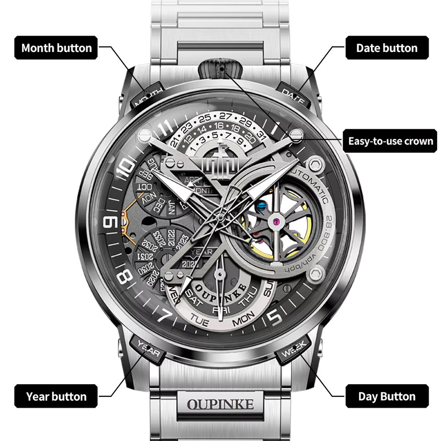 OUPINKE Armbanduhr Automatik, Edelstahl, Silber, Herren - Bild 3