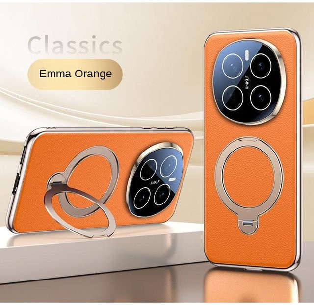 Premium Leder Handyhülle für Honor Magic 7 und Magic 7 Pro mit 360 Grad drehbarem Ständer und Linsenschutz in Orange - Bild 1