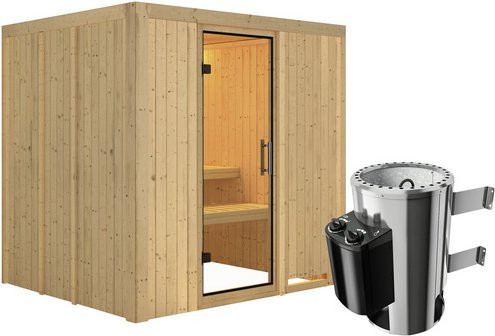 Karibu Sauna Olai für 3 Personen mit 3.6 kW Saunaofen und integrierter Steuerung, beige - Bild 1