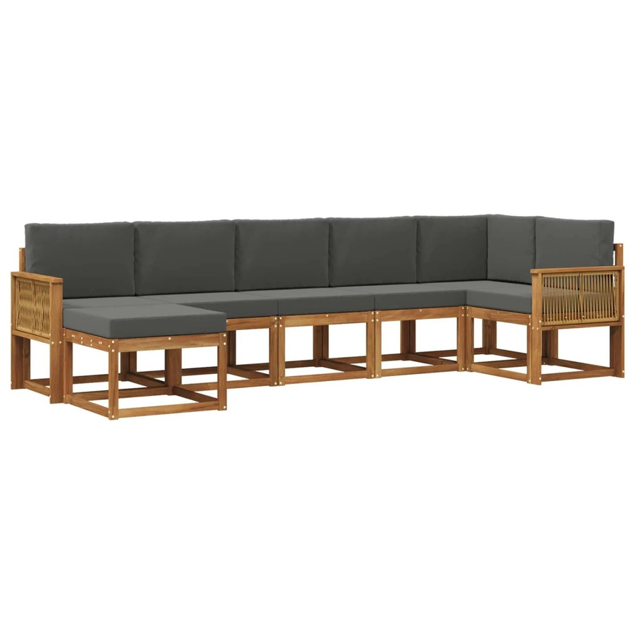 vidaXL Outdoor-Sofagarnitur aus Akazienholz und Polyester in Anthrazit und Natur, 7-teiliges L-Shape Set mit UV-beständigen Kissen - Bild 2