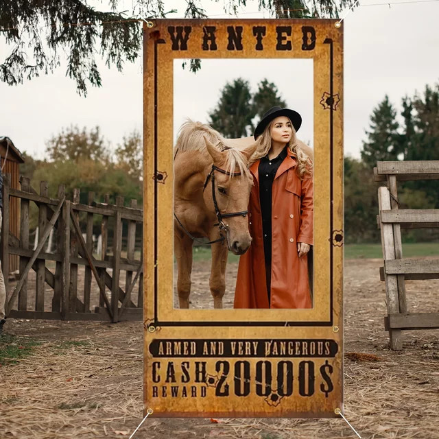 OURFETE Cowgirl Partybanner Western Fotorequisiten Dekoration in Mehrfarbig, B: 180 cm, H: 90 cm - Bild 1