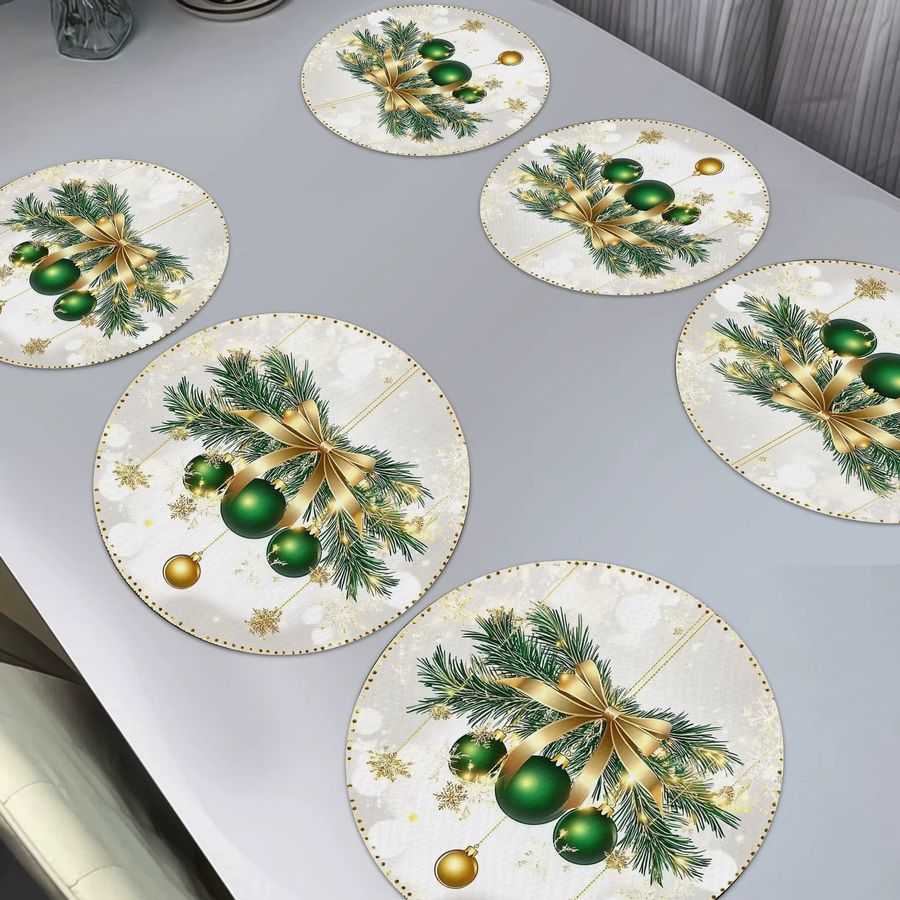 VIKAMA 6er Set Platzsets Gold mit Weihnachtsmotiv Kiefer für die Tischdekoration - Bild 2