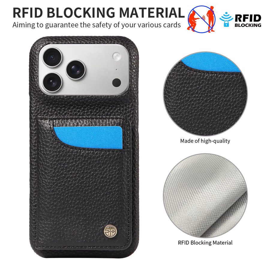 EAACAA Handyhülle aus PU-Leder für iPhone 15 16 17 Pro Max Plus Mini in Schwarz und Pink mit Kartenhalter und Ständerfunktion - Bild 2