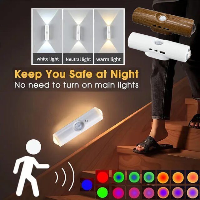TLEDMP Magnetische LED Unterschrankleuchte mit Bewegungssensor und Doppelkopf als mehrfarbige Nachtleuchte für Schlafzimmer und Flur - Bild 1