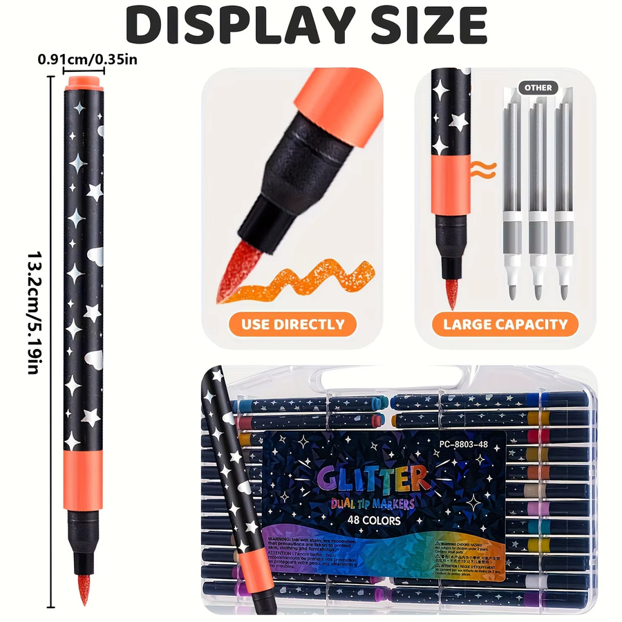 Glitzer-Acryl-Markierungsstifte mit weicher Spitze in 24 oder 12 Farben, wasserbasierte Kunstmarker für kreative Projekte und Schule, deckend und schichtbar - Bild 4