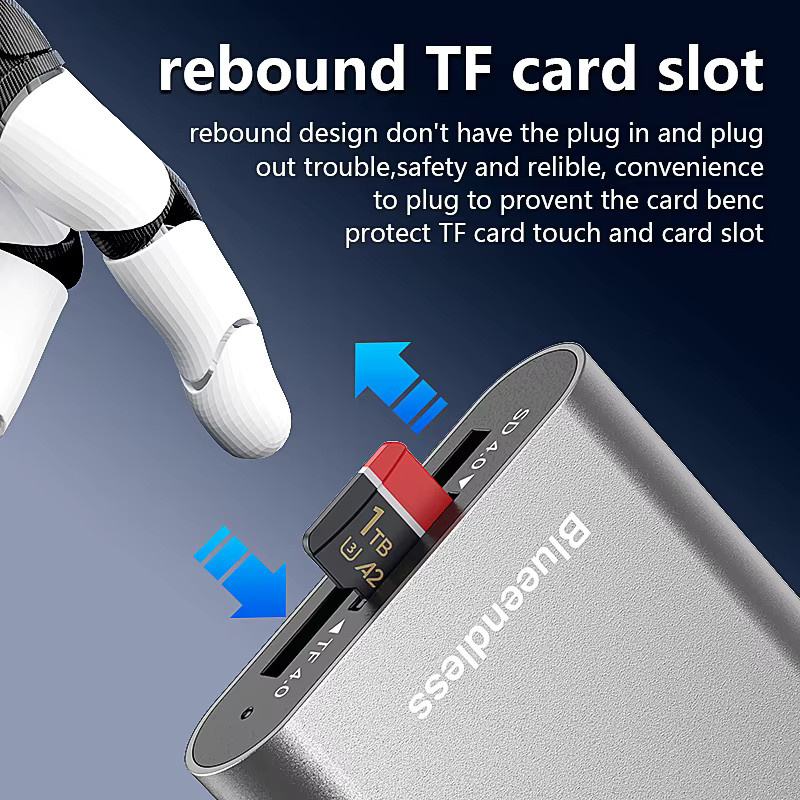 Blueendless Kartenleser mit USB-A und USB-C Anschluss für SD4.0 und TF4.0 Speicherkarten, 312MB/s, Silber/Rot - Bild 4
