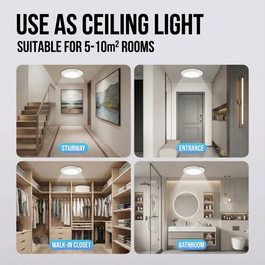 AITHEA LED-Deckenleuchte in Weiß mit Bewegungssensor, Fernbedienung und Magnetfunktion, wiederaufladbare kabellose Wandlampe als Nachtlicht mit USB Typ-C - Bild 3