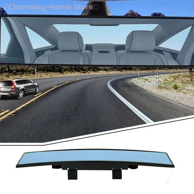 SHIDWJ Panoramischer Rückspiegel mit konvexem Innenclip, blendfrei und beschlagfrei, transparent, Breite: 28,5 cm - Bild 1
