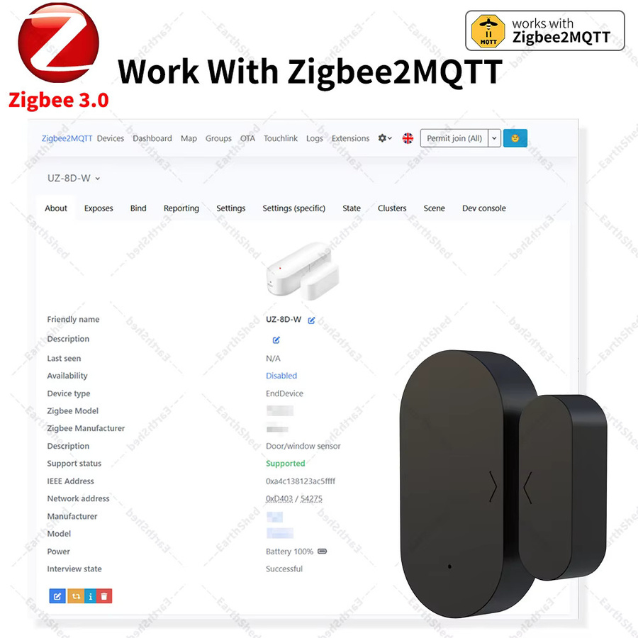 EarthShed Zigbee 3.0 Türsensor und Fenstersensor in Schwarz, kompatibel mit Home Assistant, Alexa und Zigbee2MQTT (Zigbee Hub erforderlich) - Bild 2