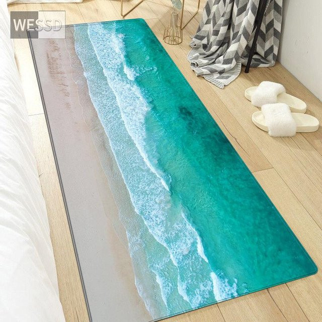 ZZ HOME 3D-Wellen-Teppich mit Meeres-Motiv in Türkis, rutschfest, B/B: 60 x 40 cm - Bild 1