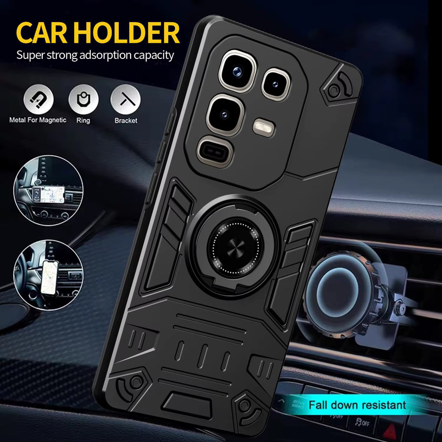 Stoßfeste Magnetische Rotierende Ring-Handyhülle für Infinix Note 50 Pro Plus, 50s, 50X 4G und Note50 Pro in Schwarz mit integriertem Ständer - Bild 3