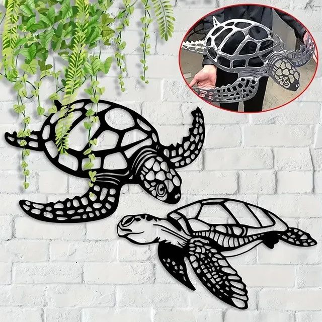DDPNKL Wandkunstdekoration aus Metall mit Meeresschildkröte in Schwarz für dein Strandthema-Wohnzimmer - Bild 1