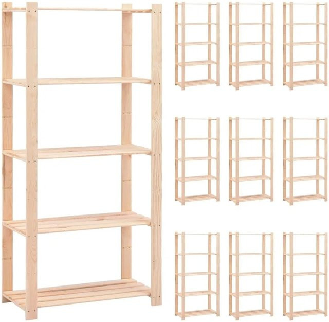 Set aus 10 vidaXL Lagerregalen aus Kiefer-Massivholz mit 5 Böden, braun, B/T/H: 80 x 38 x 170 cm - Bild 1