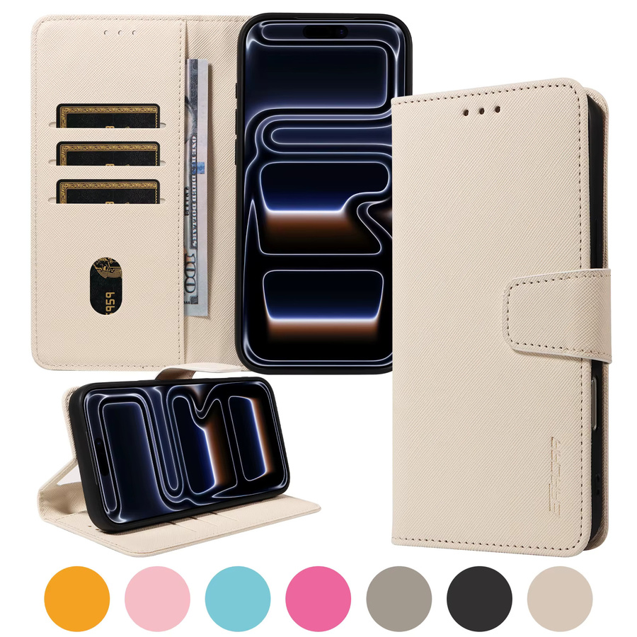 EAACAA Magnetische PU-Leder Handyhülle als Brieftasche für iPhone 11 bis iPhone 17e in Pink und Beige - Bild 5