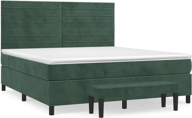 vidaXL Boxspringbett Hybrid mit Matratze und Kopfteil Dunkelgrün Samt B/T/H: 180 x 200 x 128 cm - Bild 1