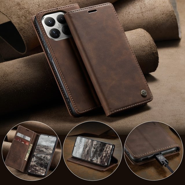 CaseMe Luxus Retro Magnetische Flip-PU-Leder-Handyhülle für Xiaomi 17T und Xiaomi 17T Pro als Wallet Cover in Schwarz oder Braun - Bild 1