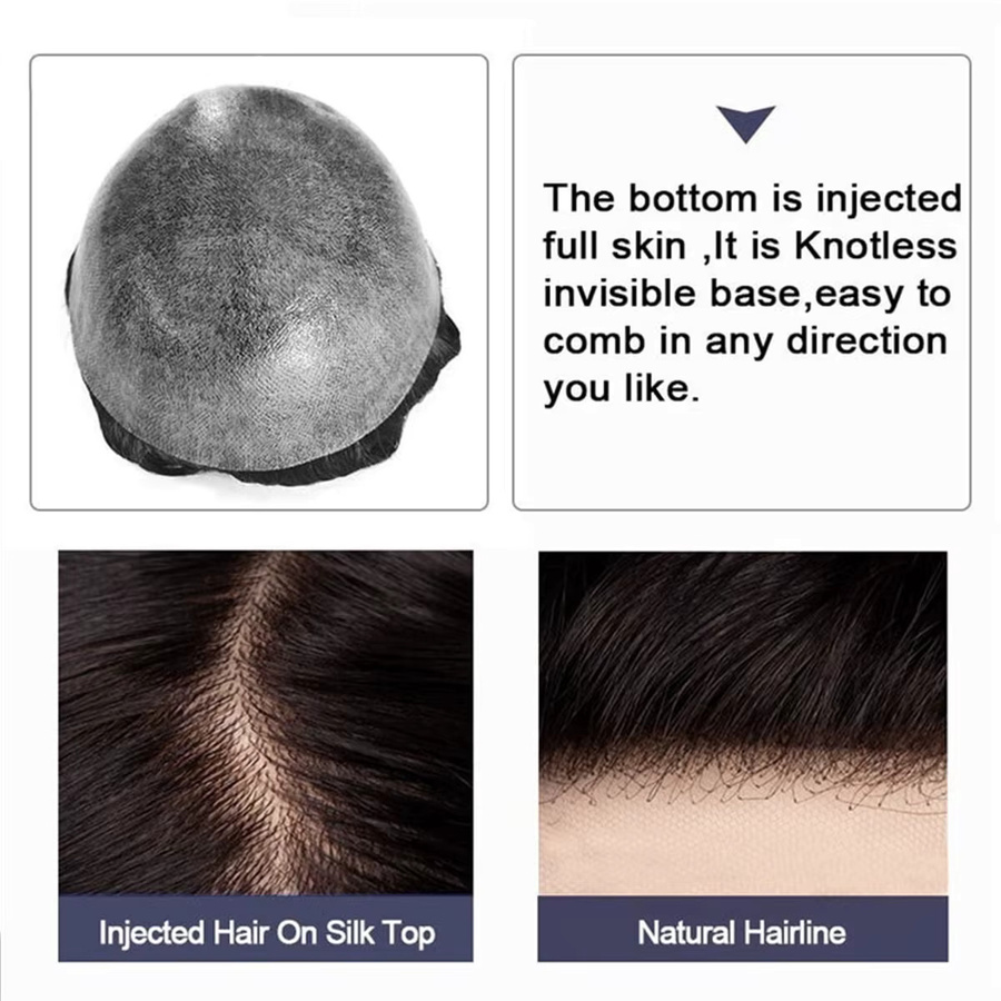 CC YOUNG Injektions-Poly-Skin-Toupet, Echthaar-Haarteil für Herren - Bild 3