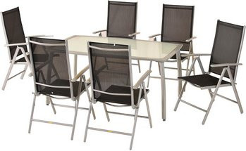 MERXX Gartenmöbel-Diningset Amalfi, 7-teilig mit 6 Sitzplätzen, Aluminium und Glas, schwarz, B/T/H: 150 x 90 x 108 cm - Bild 1