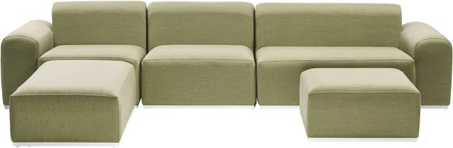 Beliani Lounge Set BATTIFOLLO in Olivgrün mit 3-Sitzer Sofa, Ottoman und Polsterkissen aus Aluminium und Olefin-Stoff - Bild 1
