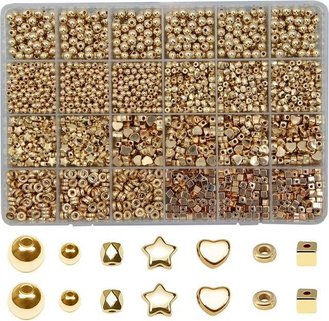Acrylperlen, 4-7 mm, KC-Farbe, Gold und Silber, 24-Gitter-Box - Bild 1