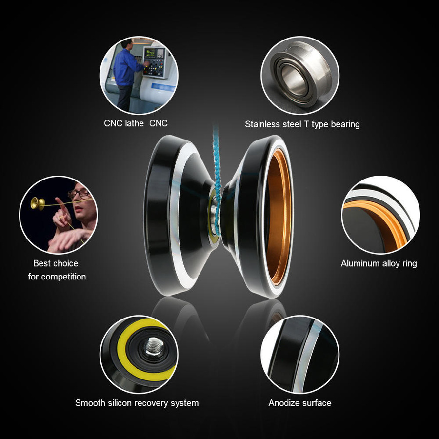 TOMTOP JMS Magic Yoyo M001 Yo-Yo aus Aluminiumlegierung, schwarz - Bild 3