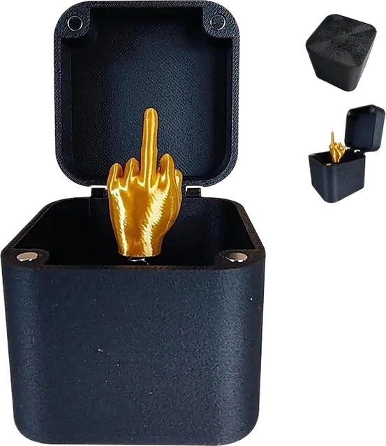 Bandai Mittelfinger-Box Lustiges Schreibtisch-Ornament in Gold für Erwachsene - Bild 1