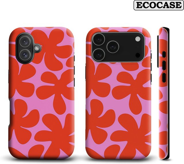 Handyhülle mit rosa und roten Blumen für Apple iPhone 11 bis iPhone 17 Pro Max Plus mit doppelschichtiger Rückseite - Bild 1