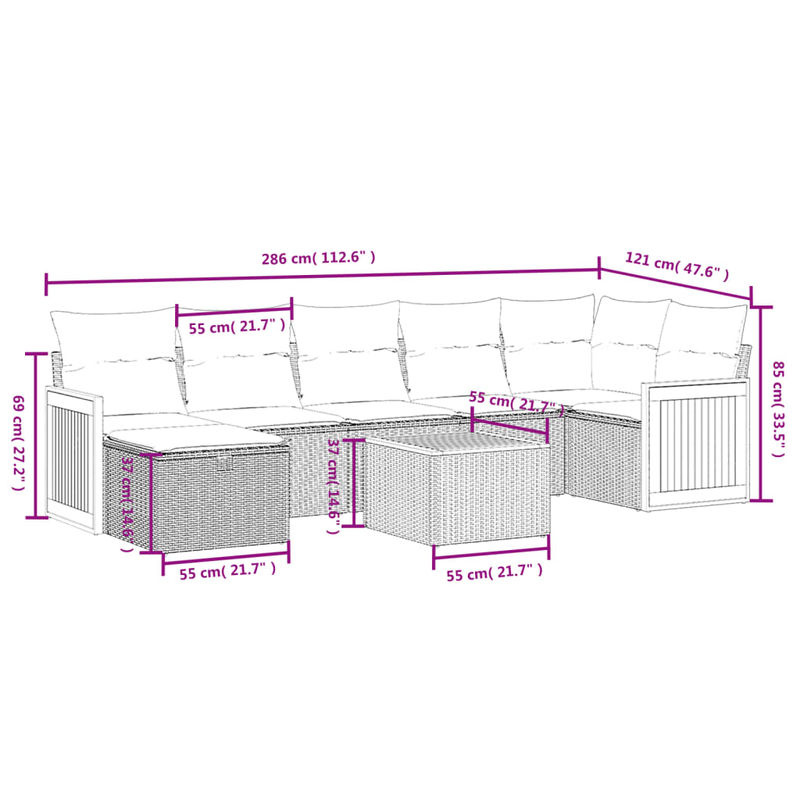 vidaXL 8-teilige Garten-Sofagarnitur in L-Form aus Poly-Rattan in Grau mit Kissen und Metallgestell - Bild 2