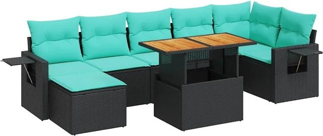 vidaXL 8-teilige Garten-Sofagarnitur in L-Form aus Poly-Rattan und pulverbeschichtetem Stahl in Schwarz mit UV-beständigen Kissen - Bild 1