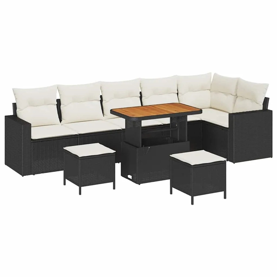 vidaXL Gartensofa-Set aus Poly-Rattan in Schwarz und Beige mit 11-teiligem Zubehör inklusive Kissen und Tisch - Bild 2