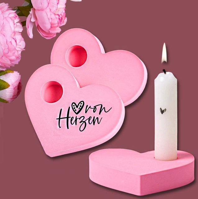 UDOCOOL Silikonform Herzform für DIY Kerzenständer und Gips Ornamente in Pink - Bild 1