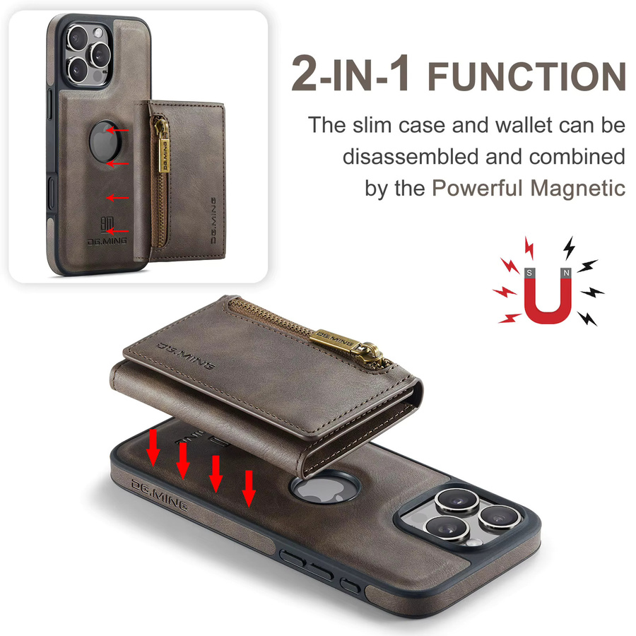 HKNR 2-in-1 Leder Brieftasche und Magnetische Handyhülle mit Standfunktion für MagSafe iPhone 17 16 15 14 13 12 11 Pro Max Plus in Braun - Bild 2