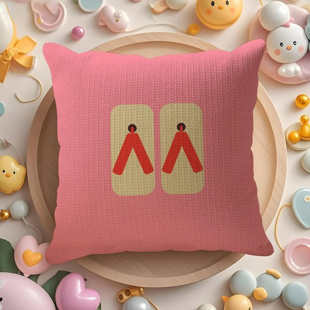 Quadratischer Kissenbezug mit minimalistischem Retro Japanischem Cartoon Muster in Pink, Peach Skin, B/B/H: 18 x 18 x 18 cm - Bild 1