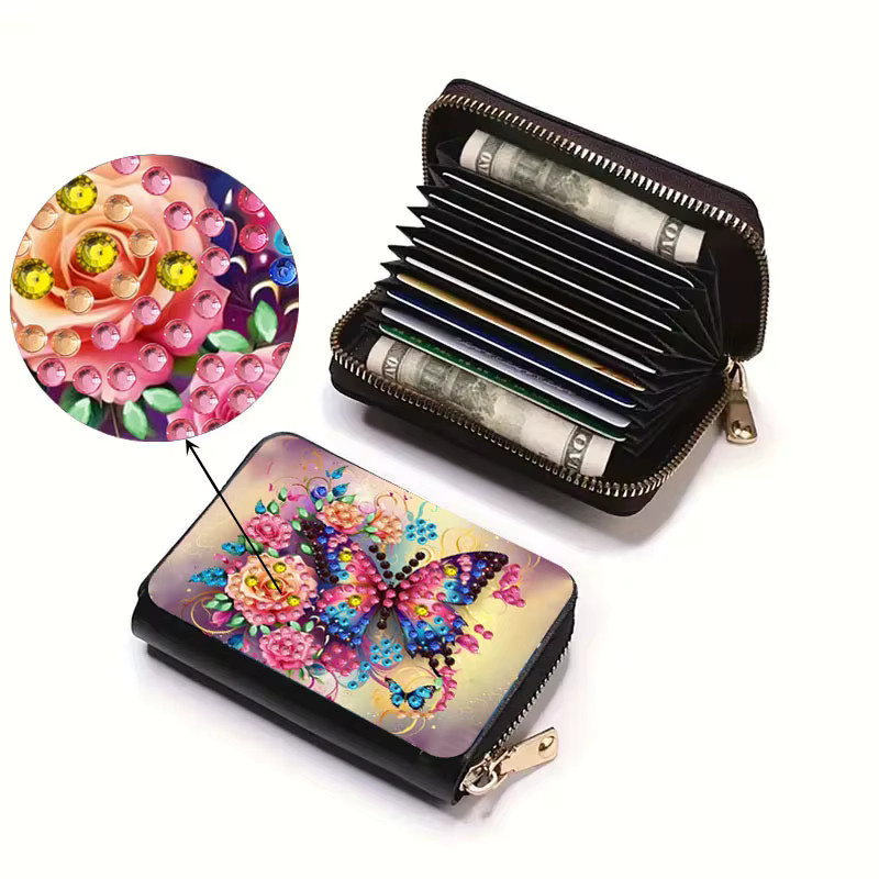 DIY Diamantmalerei Kartenetui mit Blumenmuster aus PU-Leder in Multicolour - Bild 3
